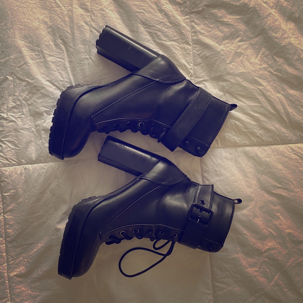Platform Black Heeled Combat boots